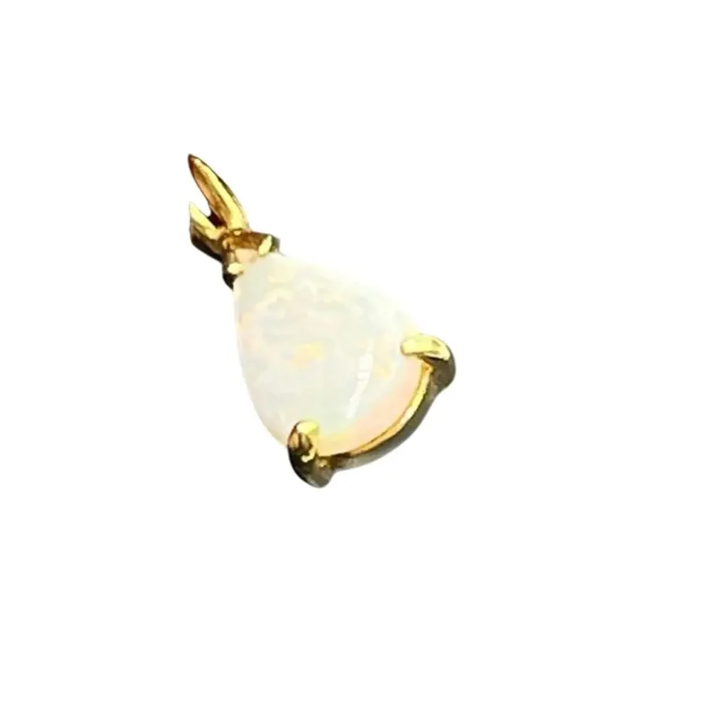 14K Yellow Gold‎ Pear Shape Fire Opal Pendant 7x5mm Natural Stone .60g Vintage